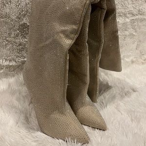 Incredible Crystal Covered Thigh-High Boots - Wide Calf